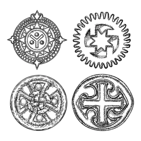 Set Decorative Symbols Circular Decorative Christian Religion Cross Design Five — 스톡 벡터