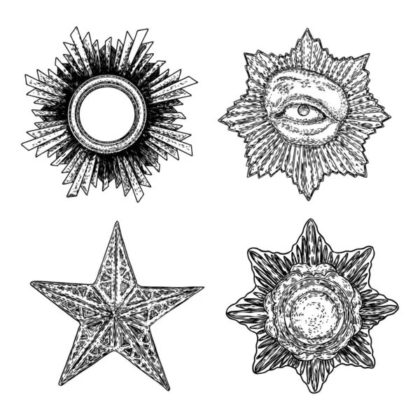Set Design Elements Christmas New Year Star Masonic Symbol Mysteries — Stock Vector