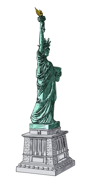手描きスタイルで自由の女神 ラインハッチングストローク 手描きスケッチ アメリカの国民のシンボル ニューヨークとアメリカのランドマーク ベクトル — ストックベクタ