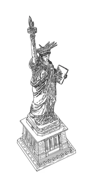 Statue Liberty Hand Drawing Usa New York Landmark Independence Day — Stock Vector