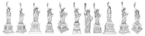 Estátua Liberdade Conjunto Desenho Mão Eua Marco Nova York Dia — Vetor de Stock