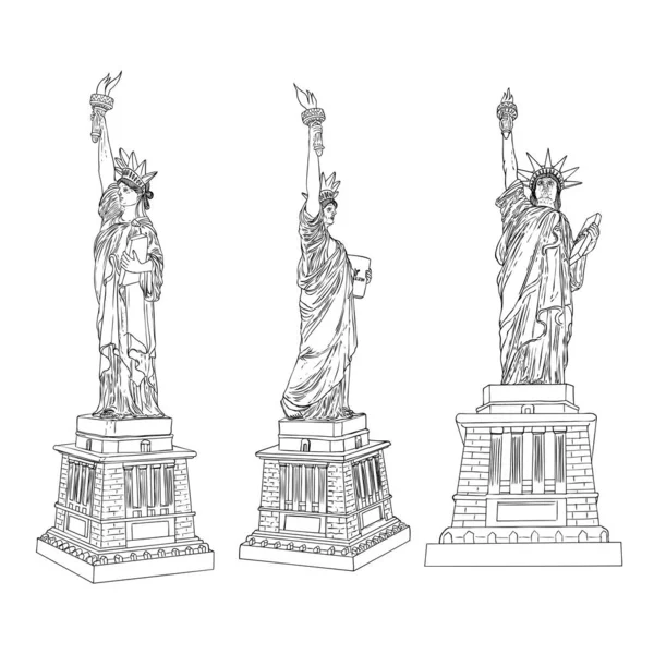 Statue Liberty Set National Attribute Symbol Vector — Stock Vector