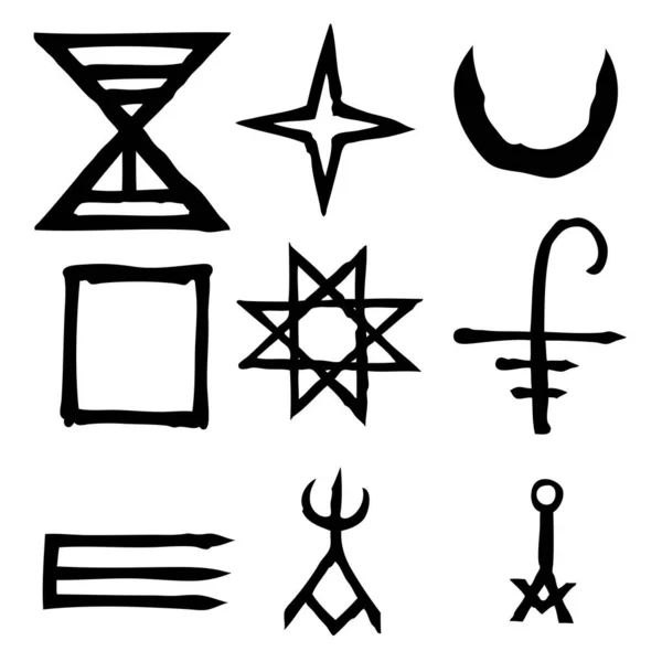 Symboles Wiccans Symboles Croix Imaginaires Inspirés Par Pentagramme Antéchrist Sorcellerie — Image vectorielle