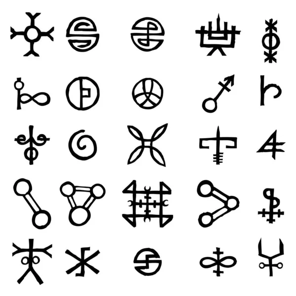 Mystisk Sæt Med Magiske Cirkler Pentagram Imaginære Chakraer Symboler Indsamling – Stock-vektor
