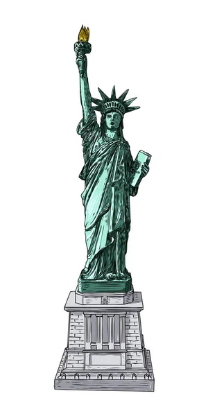 Statue Liberty Hand Drawing Style Line Hatching Stroke Color Hand — Stock Vector