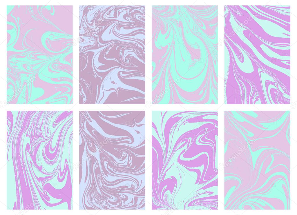 80s, 90s Liquid marble texture in color. Swirls and ripples holographic abstraction. Iridescent texture holography shapes. Template for design covers, posters, business cards, invitation, flyers. 