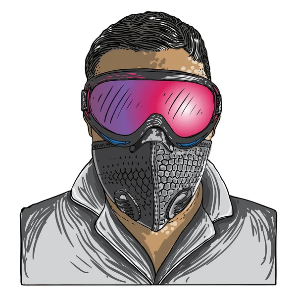 Man Wearing Protective Medical Mask Prevent Coronavirus Covid Disease New — Stock Vector