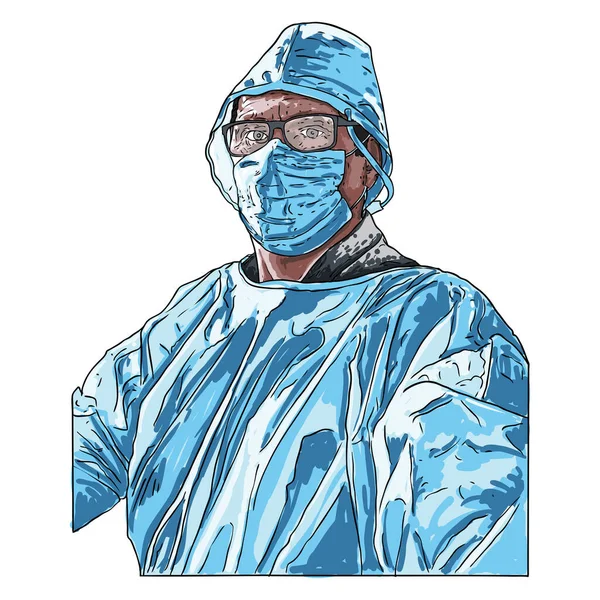 Portrait Infirmière Fatiguée Épuisée Dans Masque Médical Après Une Dure — Image vectorielle