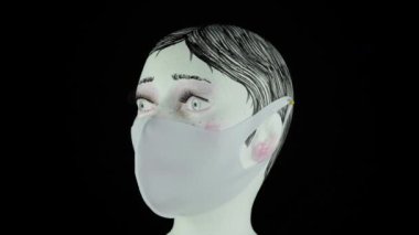 Koruyucu tıbbi yüz maskesi dönüşümlü kadın bebek başı, Yeni Normal sosyal konsept, koronavirüs COVID-19 virüsü ve şehir hava kirliliğinden korunan ve korunan genç bir kadın..