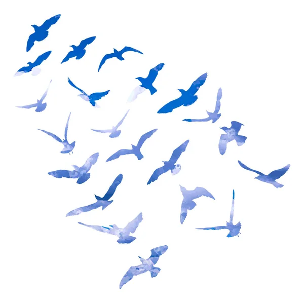 Silhouette Acquerello Uccelli Volanti Gabbiani Sfondo Bianco Ispirativo Tatuaggio Uccelli — Vettoriale Stock