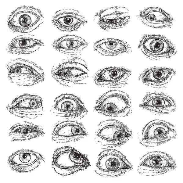 Conjunto Varios Dibujos Del Ojo Humano Diferentes Direcciones Emociones Todo — Archivo Imágenes Vectoriales