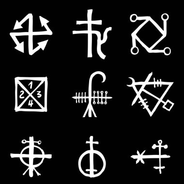 Ezoterik kutsal geometrik semboller seti. Soyut mistik işaretler koleksiyonu. Vektör. 