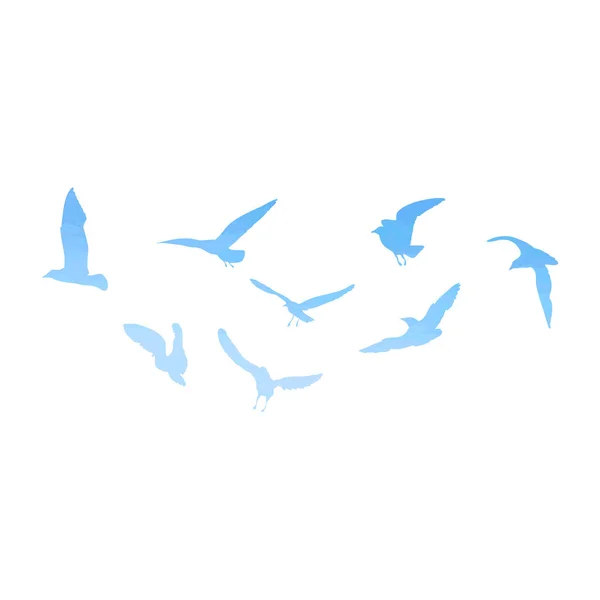 Silhouette Aquarelle Oiseaux Volants Mouettes Sur Fond Blanc Inspiration Corps — Image vectorielle