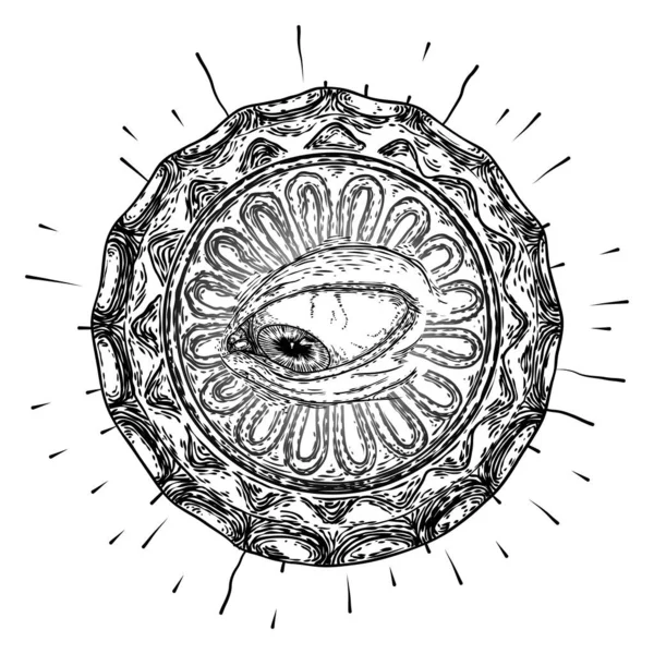 Mystischer Oder Alles Sehender Zeichenstil Mit Tusche Verschwörungstheorien Auge Der — Stockvektor