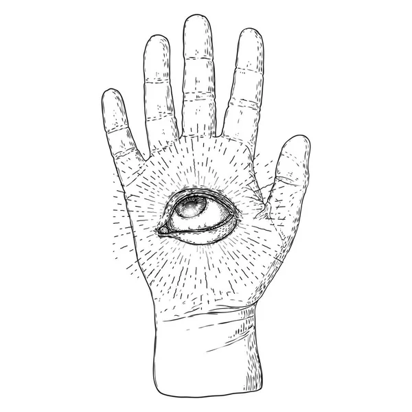 Contador Fortunas Palmistry Com Todos Olhos Alquimia Mágica Símbolo Espiritualidade —  Vetores de Stock