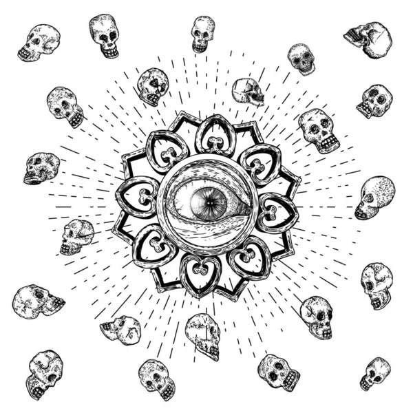 Todos Viendo Variación Elementos Del Ojo Símbolo Alquimia Religión Espiritualidad — Vector de stock