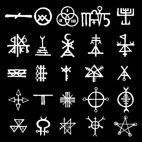Simboli Wiccan Simboli Immaginari Croce Ispirato Pentagramma Anticristo Stregoneria Vettore — Vettoriale Stock