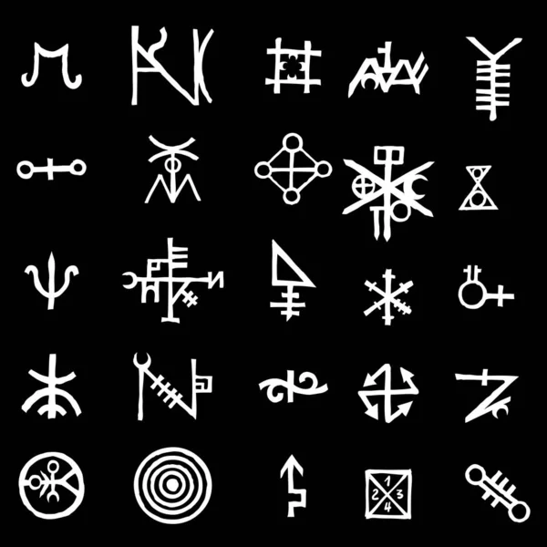 Set Simboli Geometrici Sacri Esoterici Scritti Collezione Astratta Segni Mistici — Vettoriale Stock