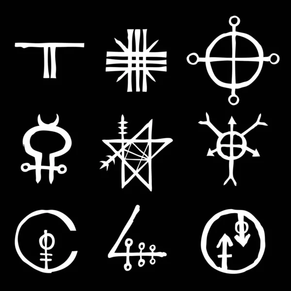 Conjunto Símbolos Escritos Geométricos Sagrados Esotéricos Colección Signos Místicos Abstractos — Vector de stock