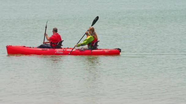 Viking Octantis Passengers Floating Paddle Operate Seater Kayaks Slow Motion — Stock Video