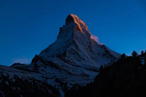 Velmi Krásná Příroda Hory Matterhorn Švýcarsko Alpy Pohled Zermattu Době — Stock fotografie