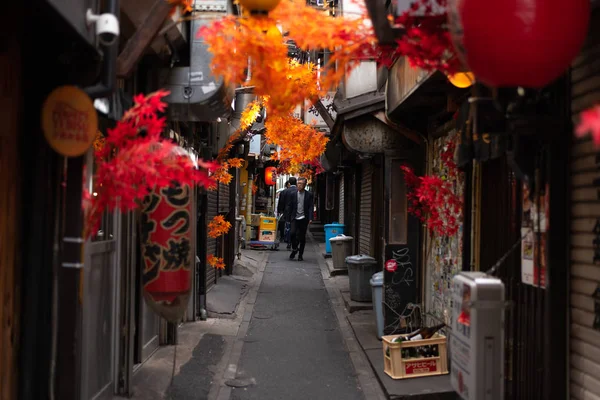 日本东京 2018年10月24日 日本东京新宿的小明单城 著名的男女同场散步的地方 在秋天装饰着红枫叶 现在东京正在为日本2020年奥运会做准备 — 图库照片