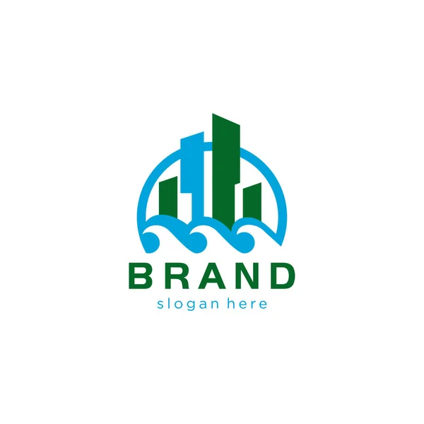Bâtiment Logo Vague Concept Très Approprié Dans Divers Buts Affaires — Image vectorielle