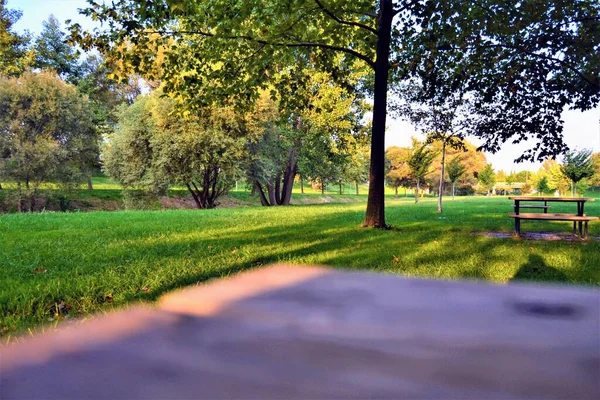 Parque Verde Com Mesa Madeira Bursa Turquia — Fotografia de Stock