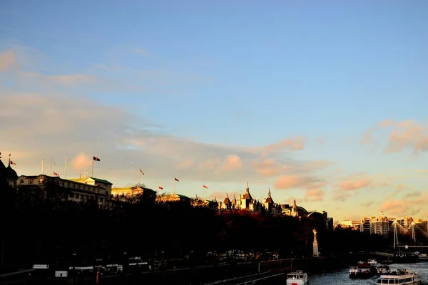 Sylwetka London Eye Westminster Abbey Tower Bridge Thames River Zjednoczone — Zdjęcie stockowe