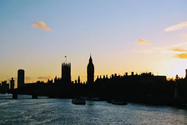 Sylwetka London Eye Westminster Abbey Tower Bridge Thames River Zjednoczone — Zdjęcie stockowe