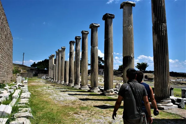 Asklepion Ősi Színház Római Oszlopok Bergama Törökország — Stock Fotó