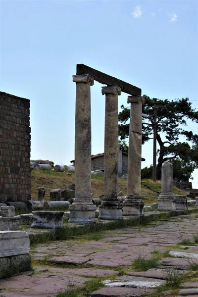Teatro Asclepião Pérgamo Cidade Antiga Bergama Izmir Turquia Relíquias Colunas — Fotografia de Stock