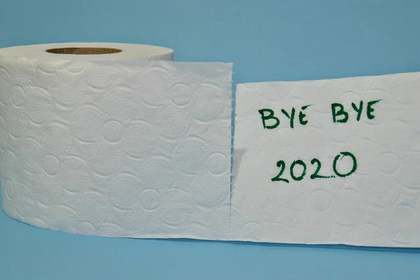 Bye Bye 2020 Texto Papel Higiénico Lágrima Del Último Lado —  Fotos de Stock