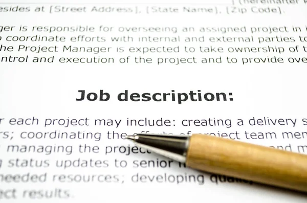 Job Description Wooden Pen — Stock Photo, Image