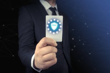 Beyaz kart Gdpr, genel veri koruma yönetmeliği ile insan eli.