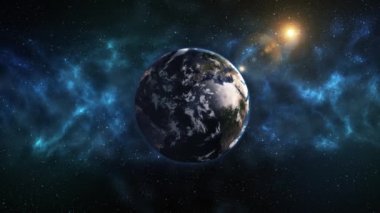 Gerçekçi dünya uzaydan. Dünya gezegeninde, işte bir değişiklik ve gündüz. Renkli Samanyolu animasyon. Nasa tarafından döşenmiş bu görüntü unsurları.