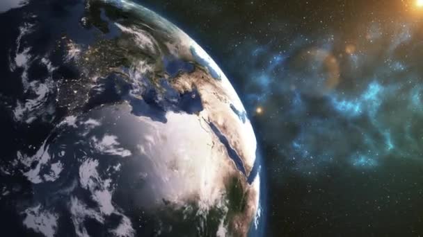 宇宙からの現実的な地球 惑星の地球の昼と夜の変化があります カラフルな天の川のアニメーション Nasa から提供されたこのイメージの要素 — ストック動画