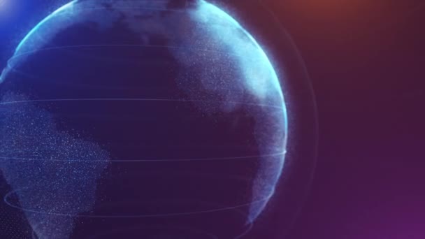 Zapętlone Digital Blue Goleń Kuli Ziemi Rotacja Błyszczący Planety Świecące — Wideo stockowe