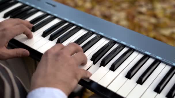 Музыкант Играет Синтезаторе Музыкант Играет Фортепиано — стоковое видео