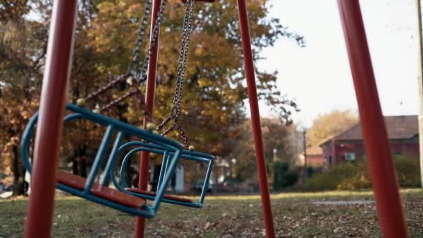 Abandoned Swing Set Children Playground — Stock Video