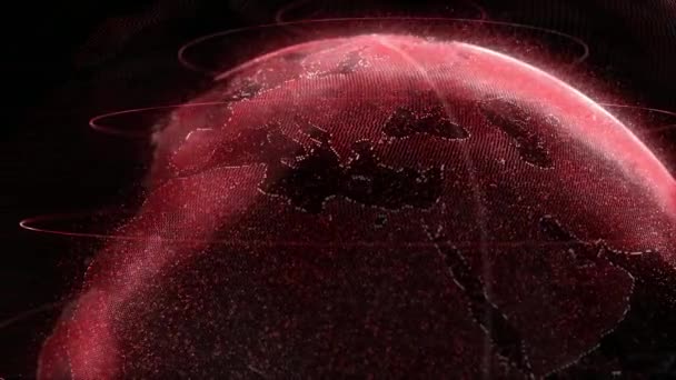 Digitális Piros Fényes Világon Föld Forgatás Fényes Bolygó Izzó Részecskék — Stock videók