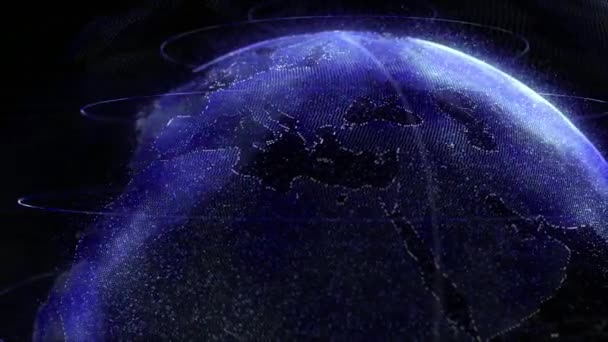 Digitális Kék Fényes Világon Föld Forgatás Fényes Bolygó Izzó Részecskék — Stock videók