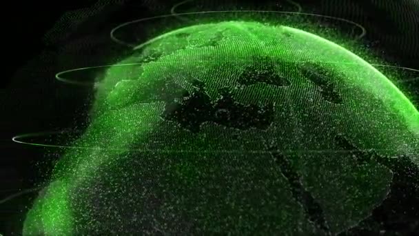 Digital Green Shinny Globe Earth Rotación Del Planeta Brillante Con — Vídeos de Stock