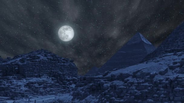 Noční Časová Prodleva Velké Pyramidy Gíze Údolí Full Moon Káhira — Stock video