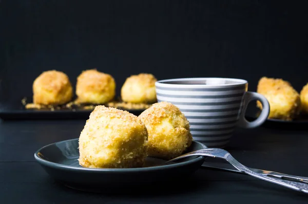 Bread Crumb Dumplings Plate Dark Background — Stock Photo, Image