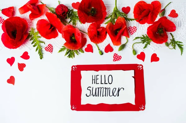 Olá Cartão Verão Com Flores Papoula Fundo Branco — Fotografia de Stock