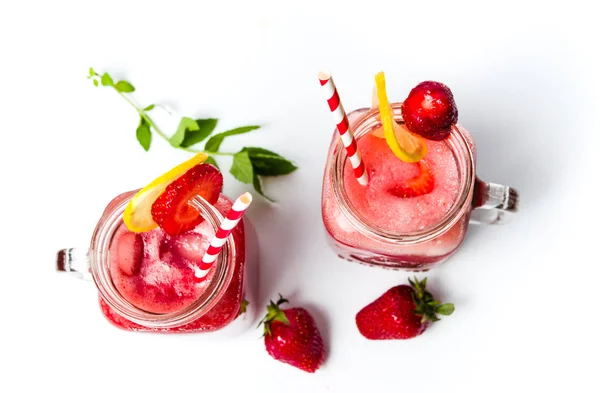 Strawberry Smoothie Jar Isolated White — Stock Photo, Image