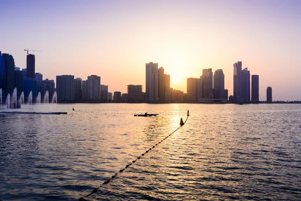 Panorama Sonnenuntergang Blick Auf Sharjah Waterfront Stadtbild Uae — Stockfoto