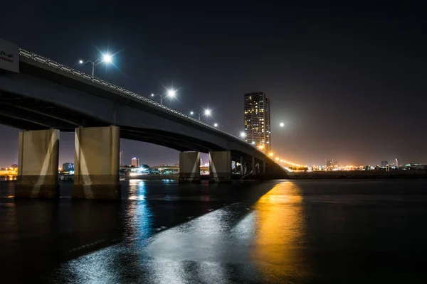 Vista Nocturna Del Arroyo Ras Khaimah Emirato Norte Los Eau — Foto de Stock