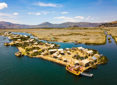 Aerial view of floating islands of Uros at Lake Titicaca clipart